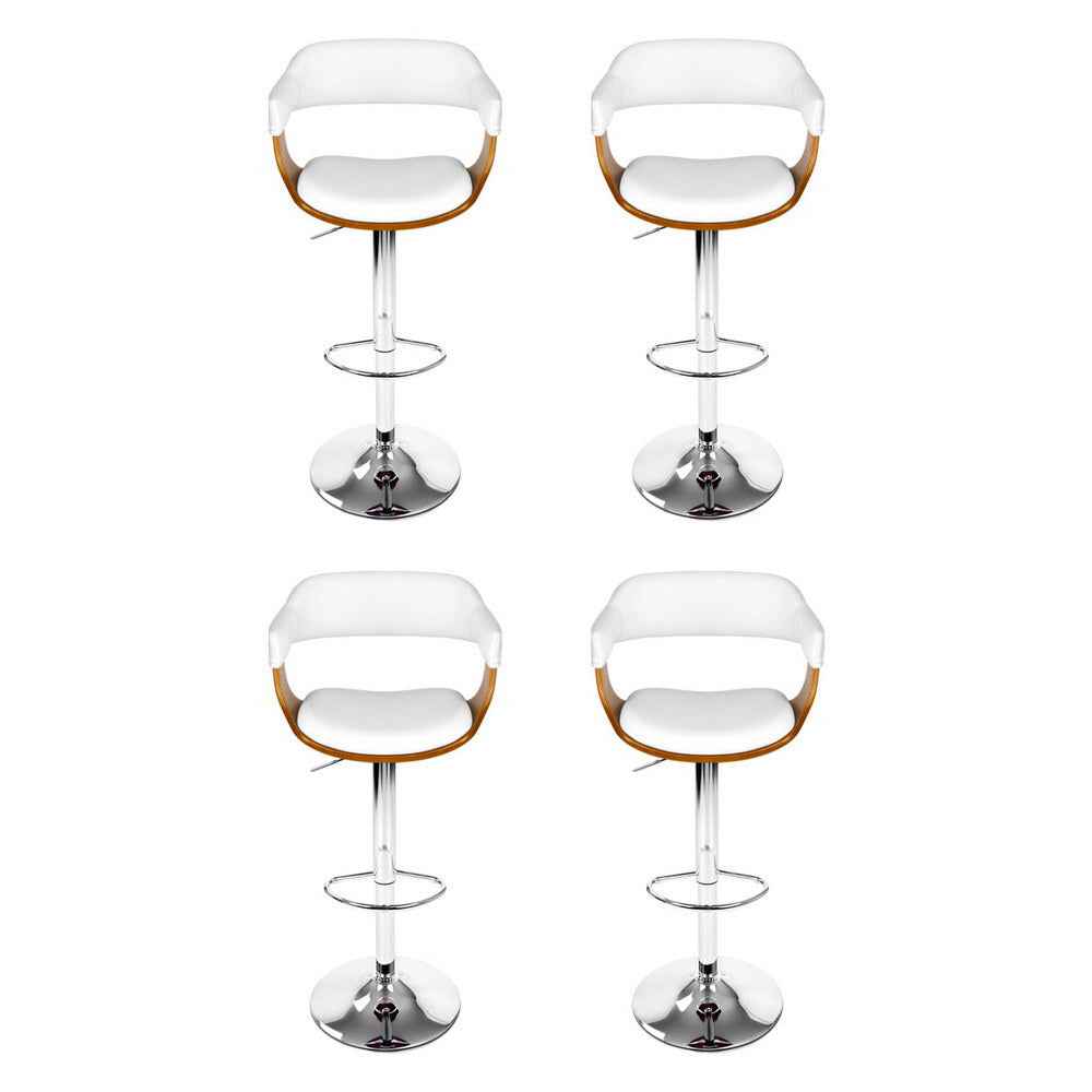 4x Artiss Bar Stools Gas Lift Leather with Armrest White - VogueDecor.au