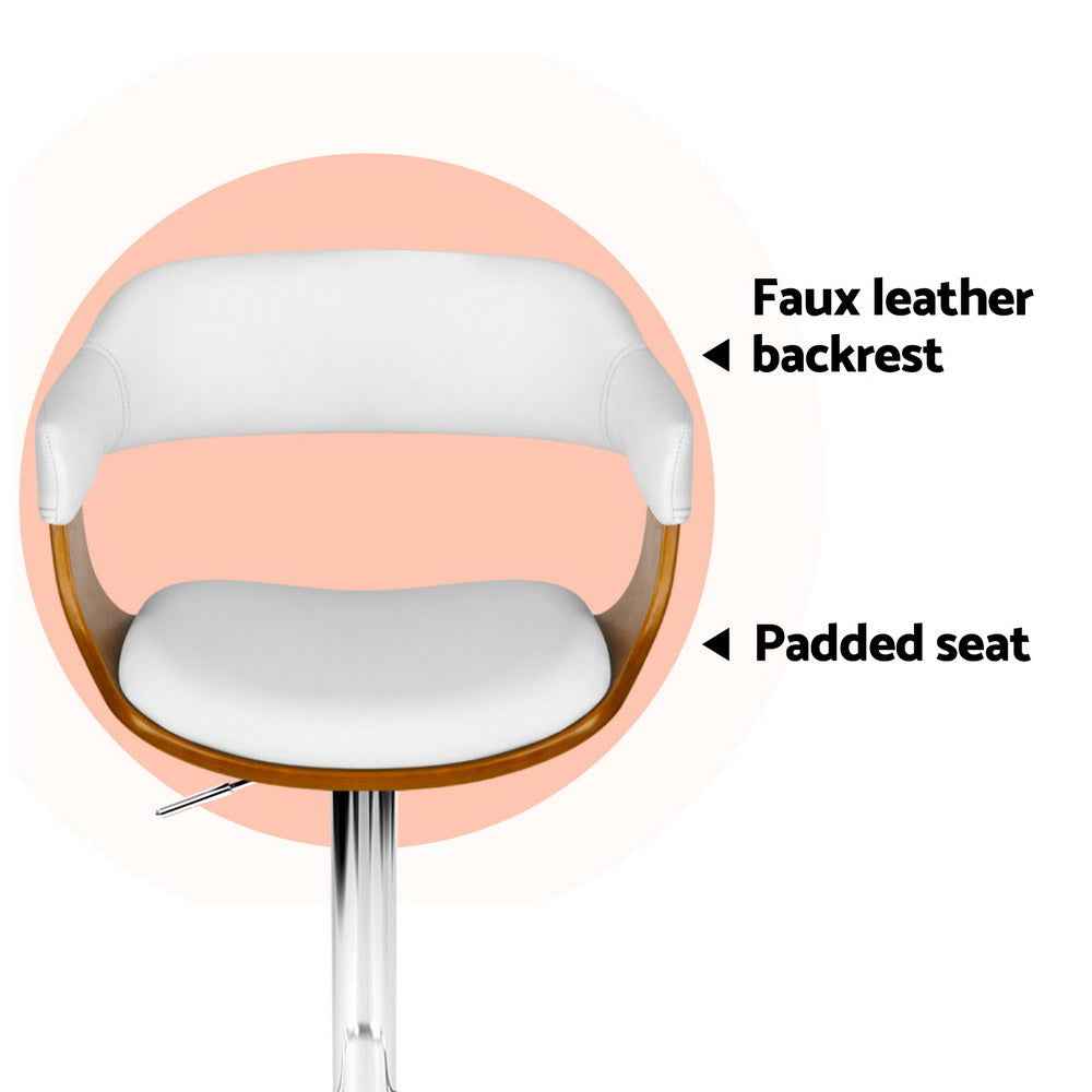 4x Artiss Bar Stools Gas Lift Leather with Armrest White - VogueDecor.au