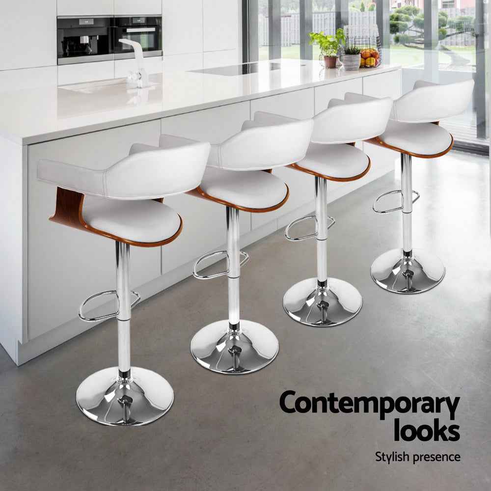 4x Artiss Bar Stools Gas Lift Leather with Armrest White - VogueDecor.au