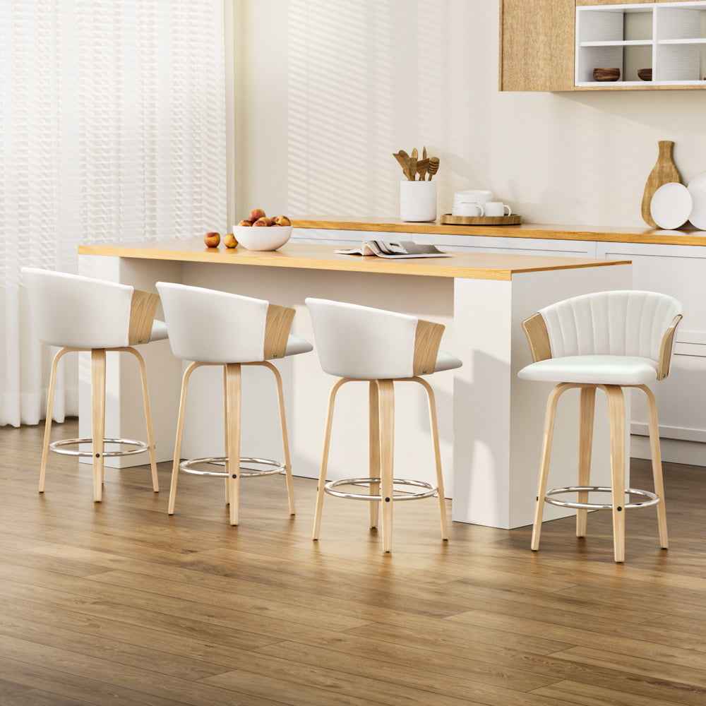 Artiss 4x Bar Stools Swivel Leather Chairs Wooden - VogueDecor.au