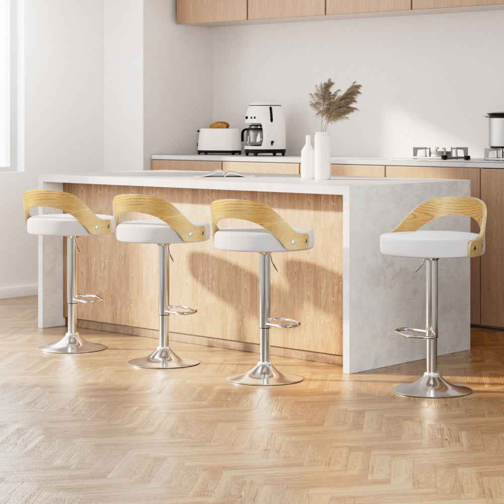 Artiss 4x Bar Stools Adjustable Leather Padded White - VogueDecor.au