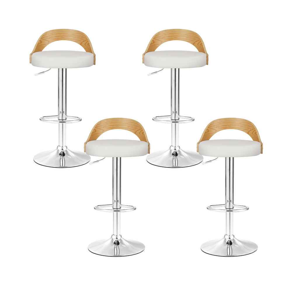 Artiss 4x Bar Stools Adjustable Leather Padded White - VogueDecor.au