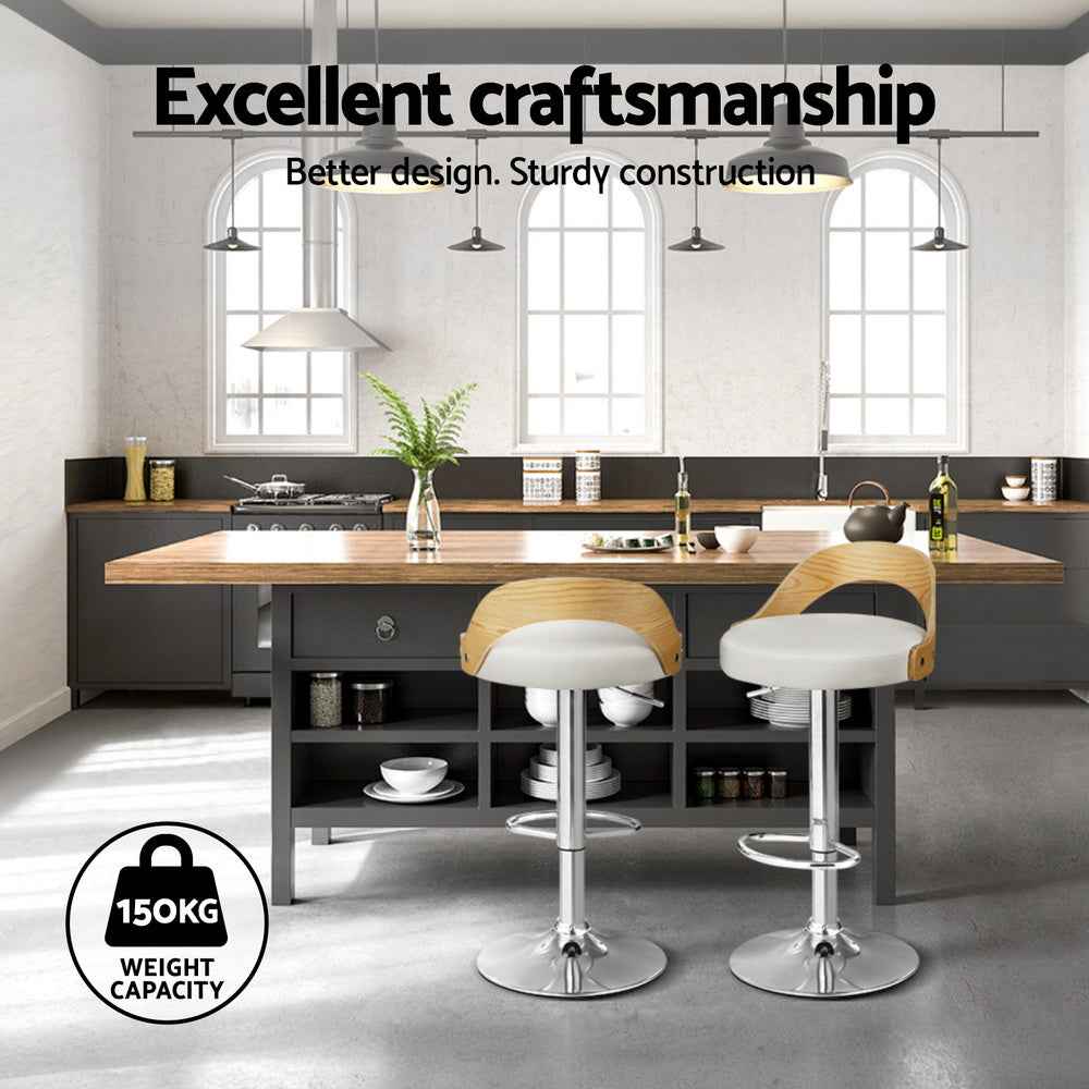 Artiss 4x Bar Stools Adjustable Leather Padded White - VogueDecor.au