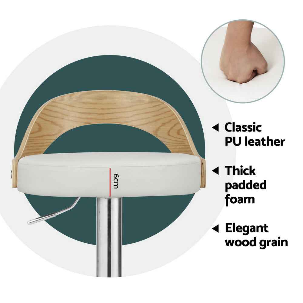 Artiss 4x Bar Stools Adjustable Leather Padded White - VogueDecor.au