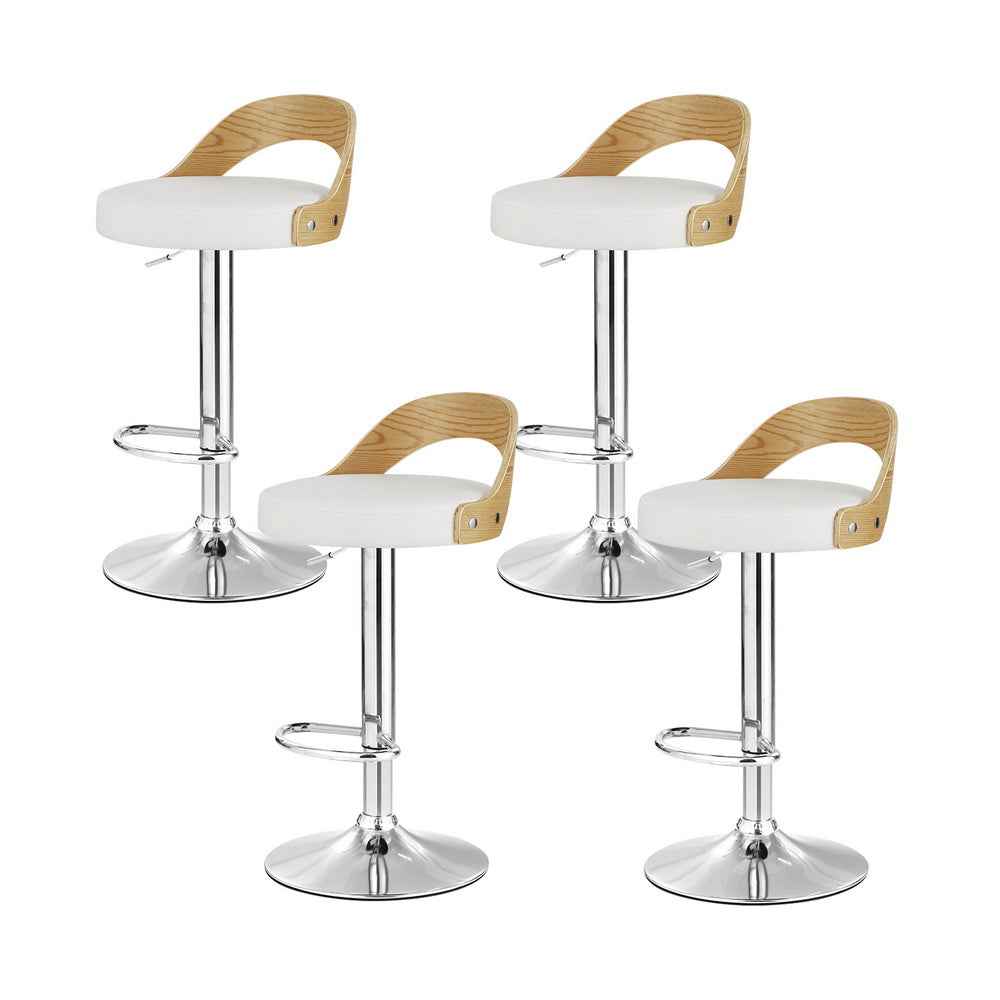 Artiss 4x Bar Stools Adjustable Leather Padded White - VogueDecor.au