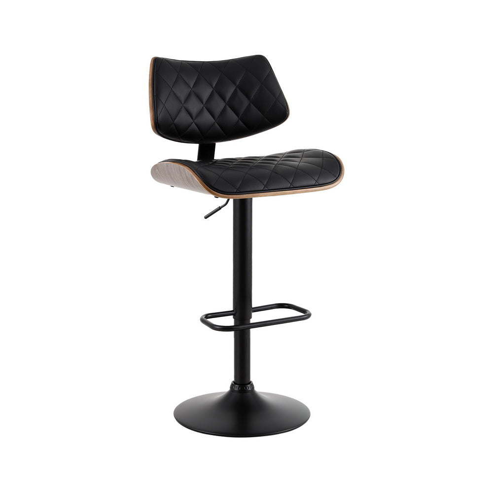 Artiss Bar Stools Kitchen Dining Chairs Gas Lift Stool Wooden Leather Black - VogueDecor.au