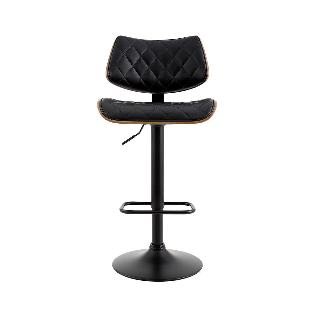 Artiss Bar Stools Kitchen Dining Chairs Gas Lift Stool Wooden Leather Black - VogueDecor.au