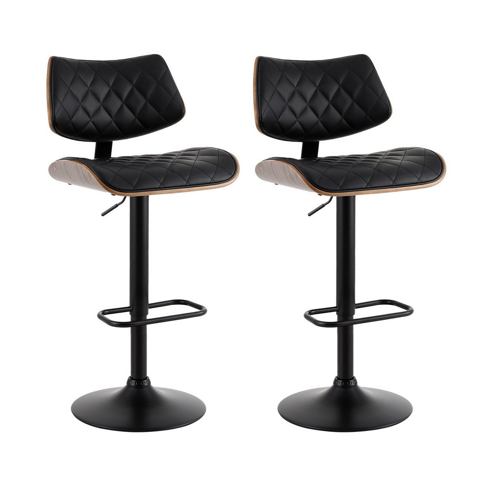 Artiss 2x Bar Stools Kitchen Dining Chairs Gas Lift Stool Wooden Leather Black - VogueDecor.au
