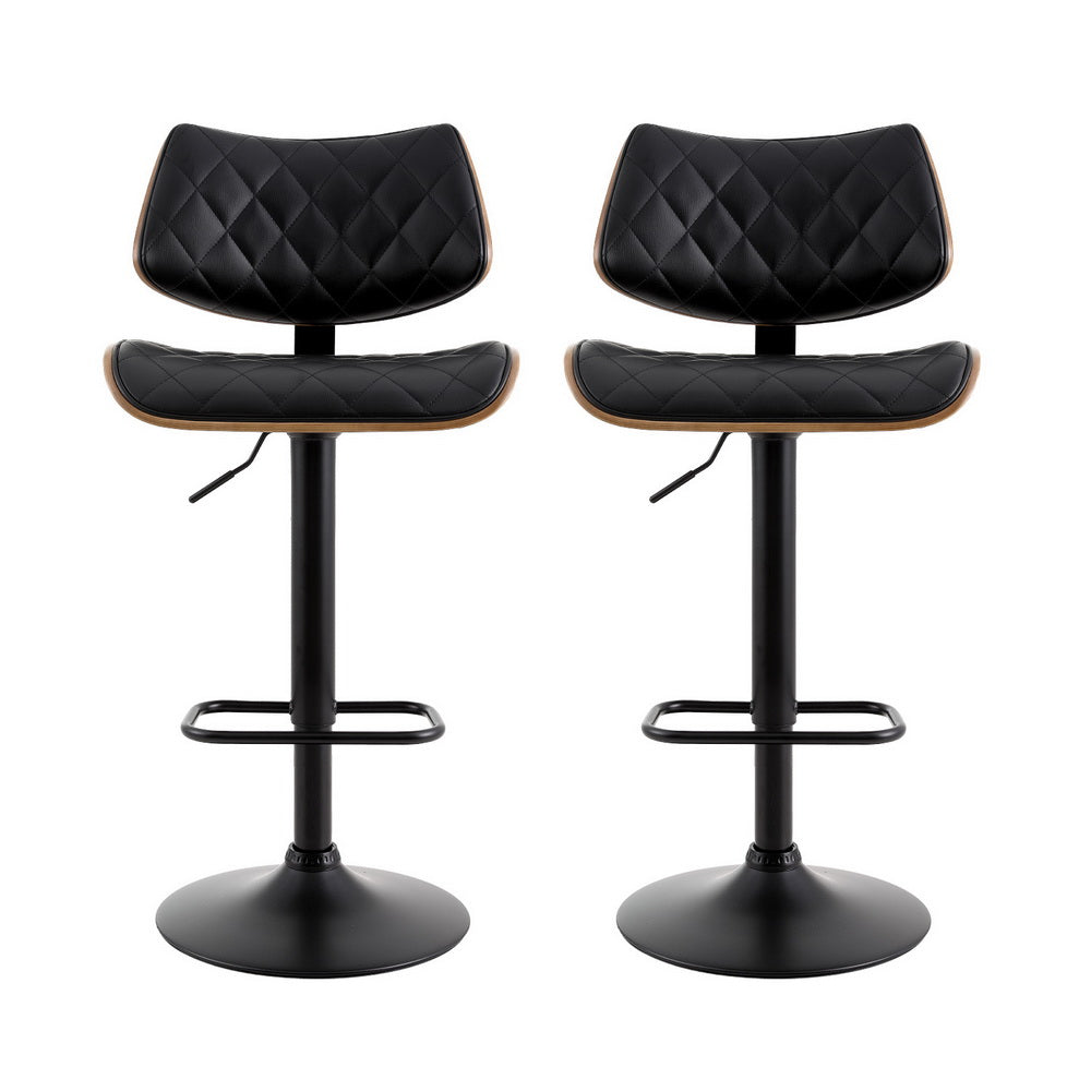 Artiss 2x Bar Stools Kitchen Dining Chairs Gas Lift Stool Wooden Leather Black - VogueDecor.au