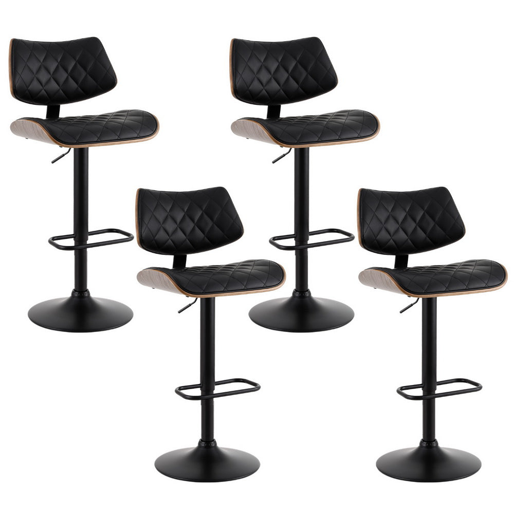 Artiss 4x Bar Stools Kitchen Dining Chairs Gas Lift Stool Wooden Leather Black - VogueDecor.au