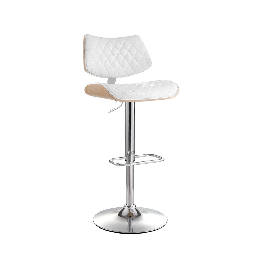 Artiss Bar Stools Kitchen Dining Chairs Gas Lift Stool Wooden Leather White - VogueDecor.au