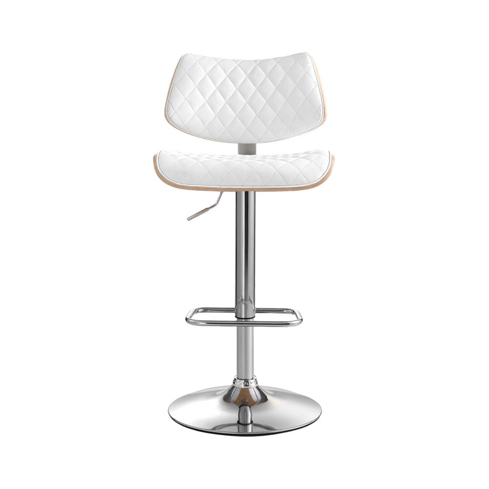 Artiss Bar Stools Kitchen Dining Chairs Gas Lift Stool Wooden Leather White - VogueDecor.au