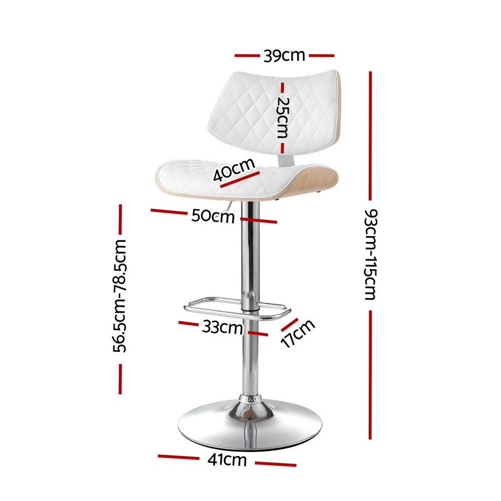 Artiss 2x Bar Stools Kitchen Dining Chairs Gas Lift Stool Wooden Leather White - VogueDecor.au