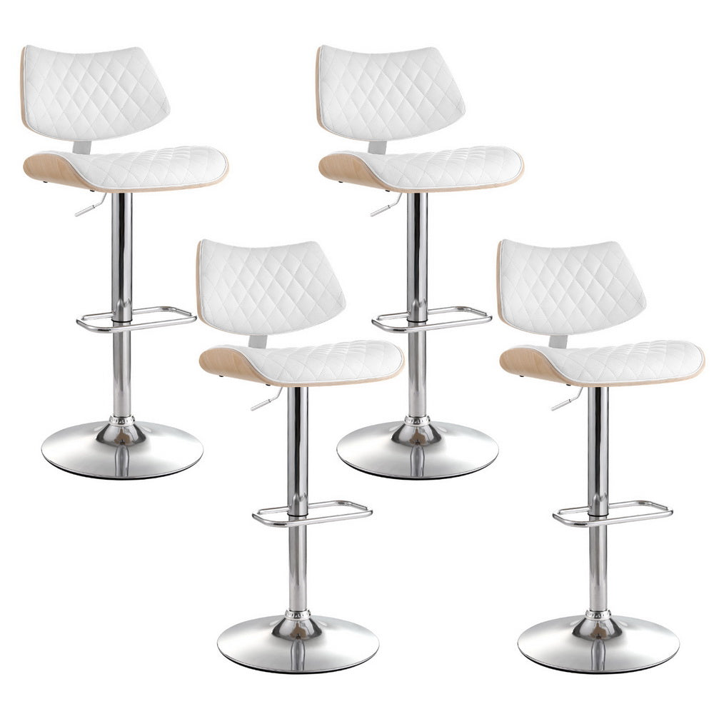 Artiss 4x Bar Stools Kitchen Dining Chairs Gas Lift Stool Wooden Leather White - VogueDecor.au