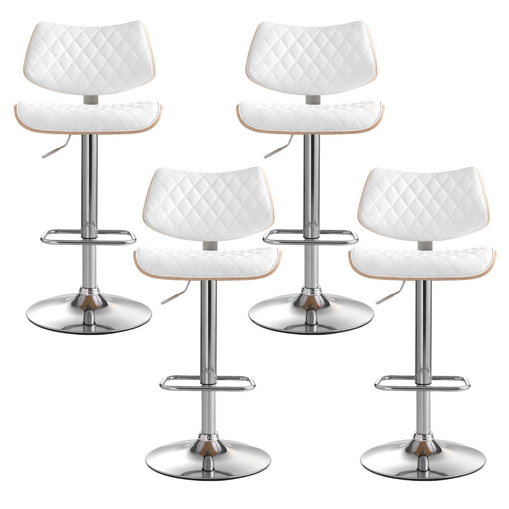 Artiss 4x Bar Stools Kitchen Dining Chairs Gas Lift Stool Wooden Leather White - VogueDecor.au