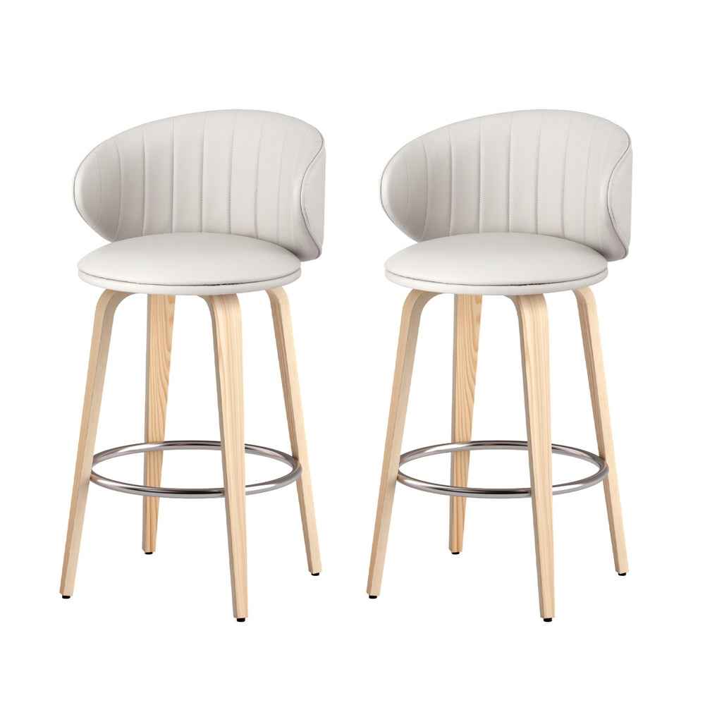 2x Artiss Bar Stools Dining Chairs Contoured Leather Wood Stool - VogueDecor.au