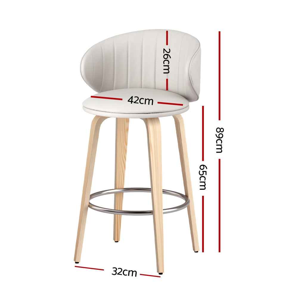 2x Artiss Bar Stools Dining Chairs Contoured Leather Wood Stool - VogueDecor.au