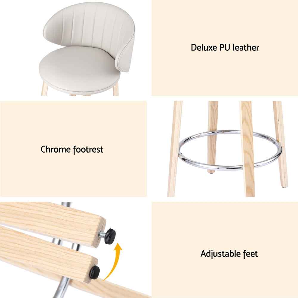 4x Artiss Bar Stools Dining Chairs Contoured Leather Wood Stool - VogueDecor.au