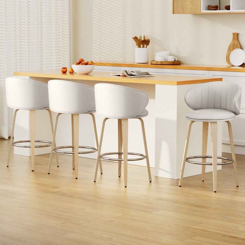 4x Artiss Bar Stools Dining Chairs Contoured Leather Wood Stool - VogueDecor.au