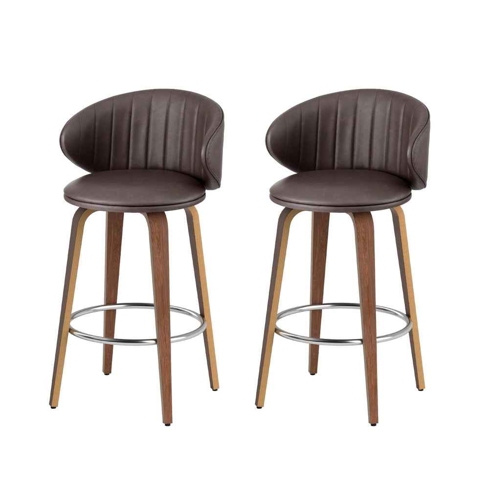 2x Artiss Bar Stools Dining Chairs Contoured Leather Wood Stool - VogueDecor.au