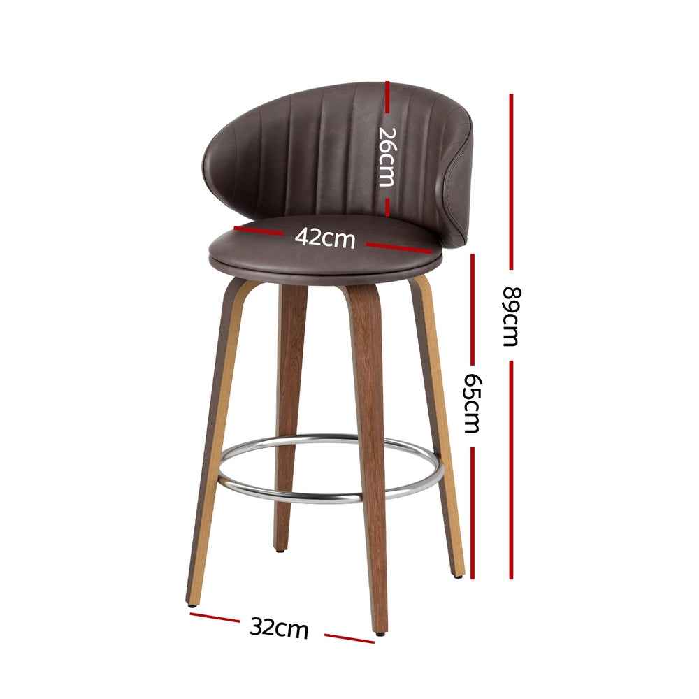 2x Artiss Bar Stools Dining Chairs Contoured Leather Wood Stool - VogueDecor.au