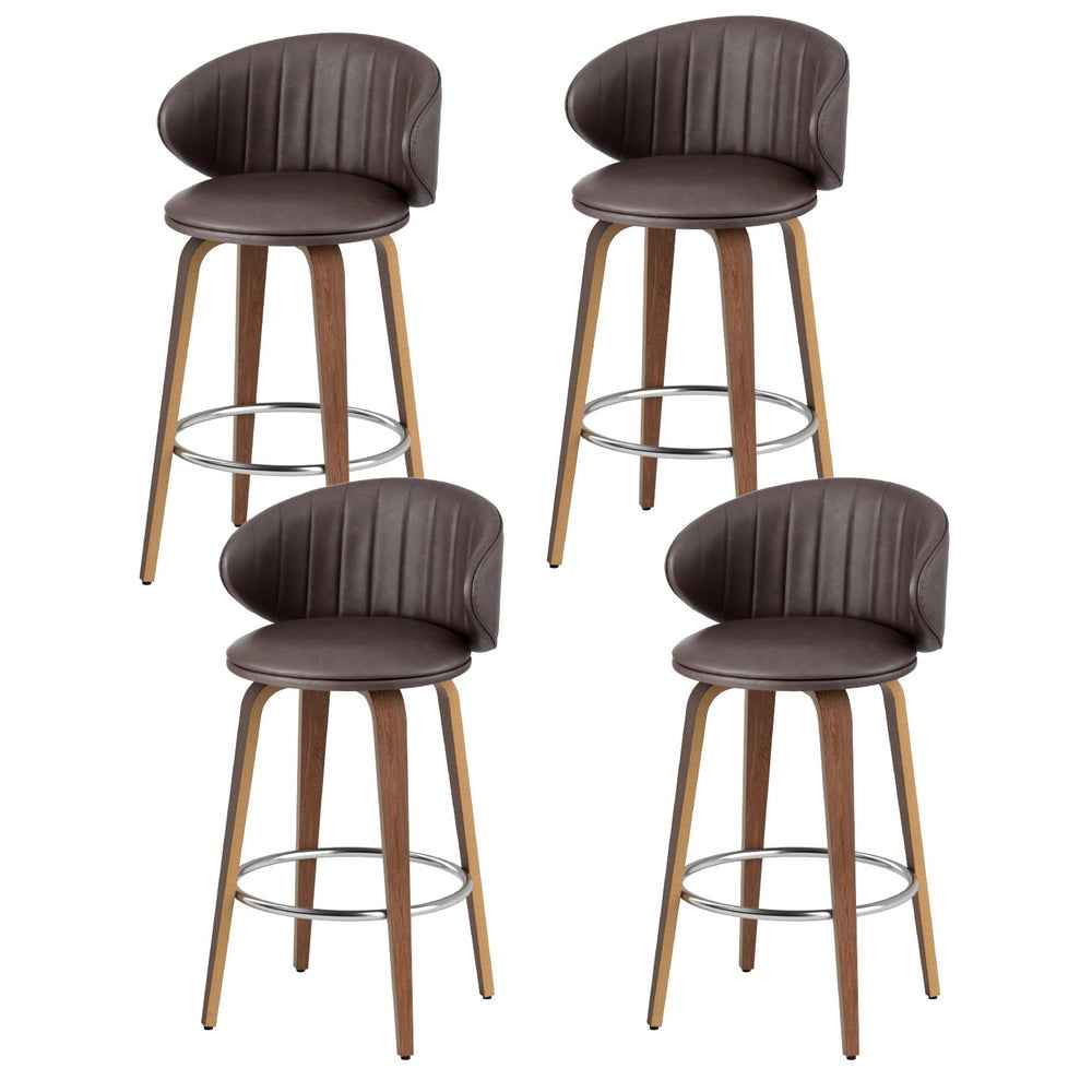 4x Artiss Bar Stools Dining Chairs Contoured Leather Wood Stool - VogueDecor.au