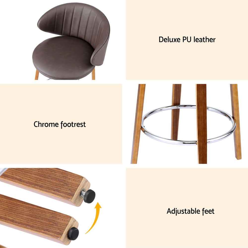 4x Artiss Bar Stools Dining Chairs Contoured Leather Wood Stool - VogueDecor.au