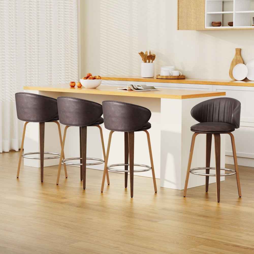 4x Artiss Bar Stools Dining Chairs Contoured Leather Wood Stool - VogueDecor.au
