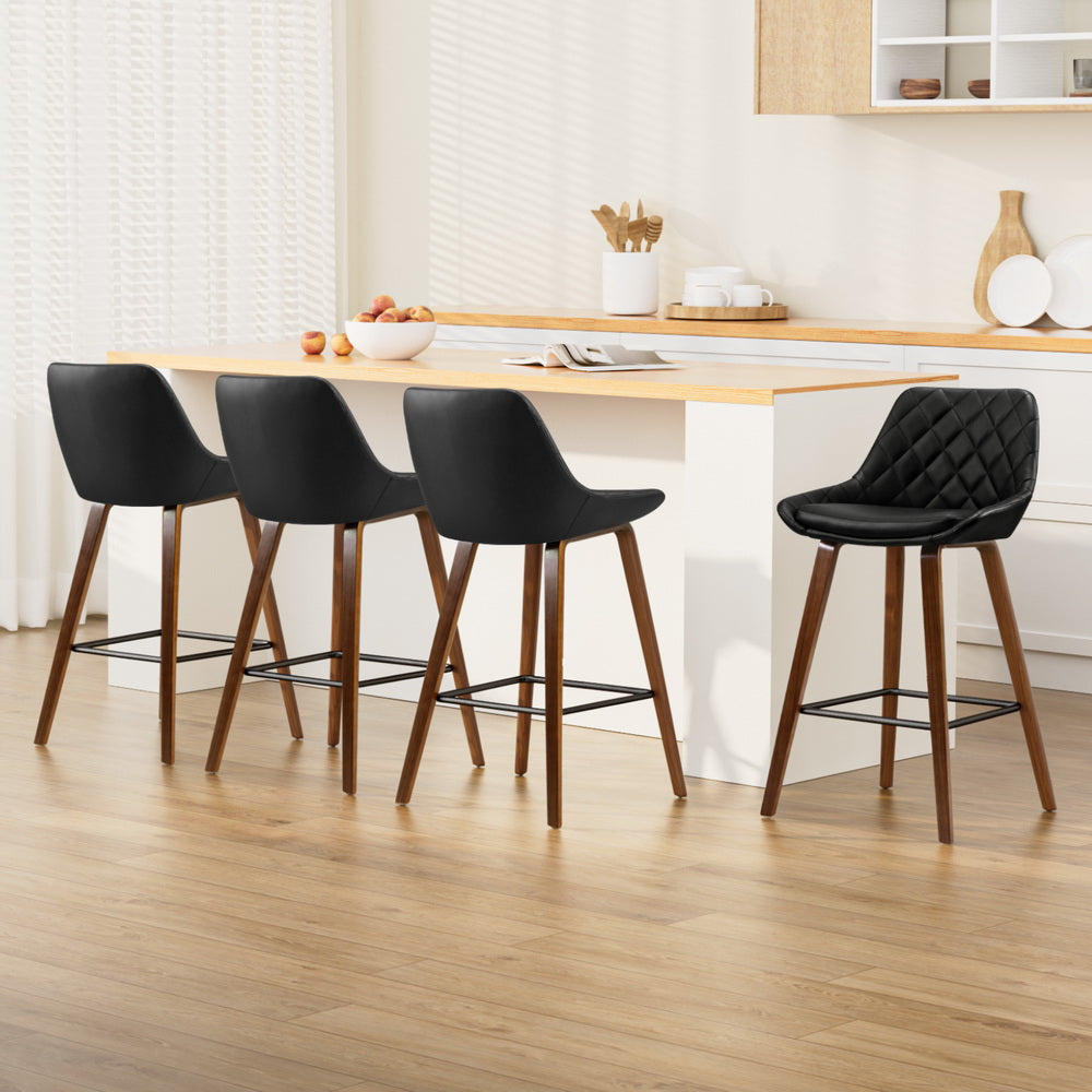 Artiss 4x Bar Stools PU Seat Wooden - VogueDecor.au