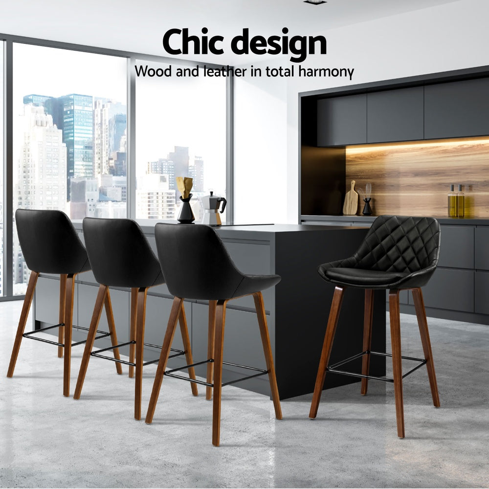 Artiss 4x Bar Stools PU Seat Wooden - VogueDecor.au