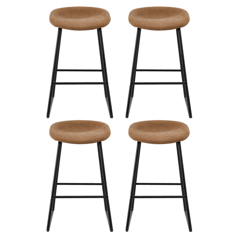Artiss 4x Bar Stools Kitchen Dining Chairs Counter Stool PU Leather Metal Brown - VogueDecor.au