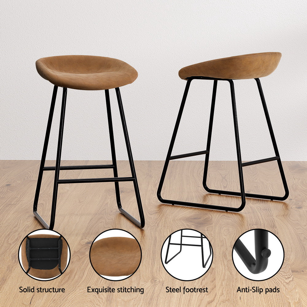 Artiss 4x Bar Stools Kitchen Dining Chairs Counter Stool PU Leather Metal Brown - VogueDecor.au