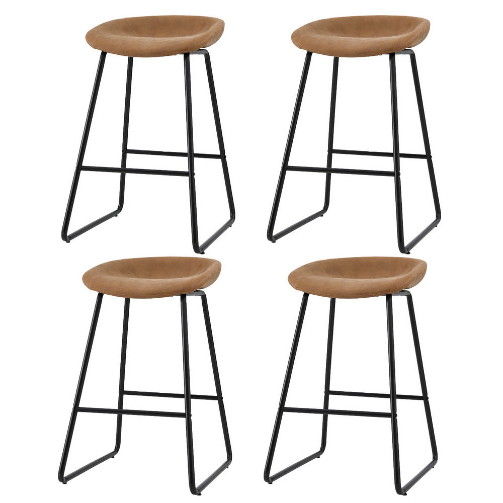 Artiss 4x Bar Stools Kitchen Dining Chairs Counter Stool PU Leather Metal Brown - VogueDecor.au