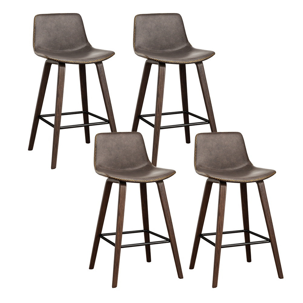 Artiss 4x Bar Stools Vintage Leather Wooden - VogueDecor.au