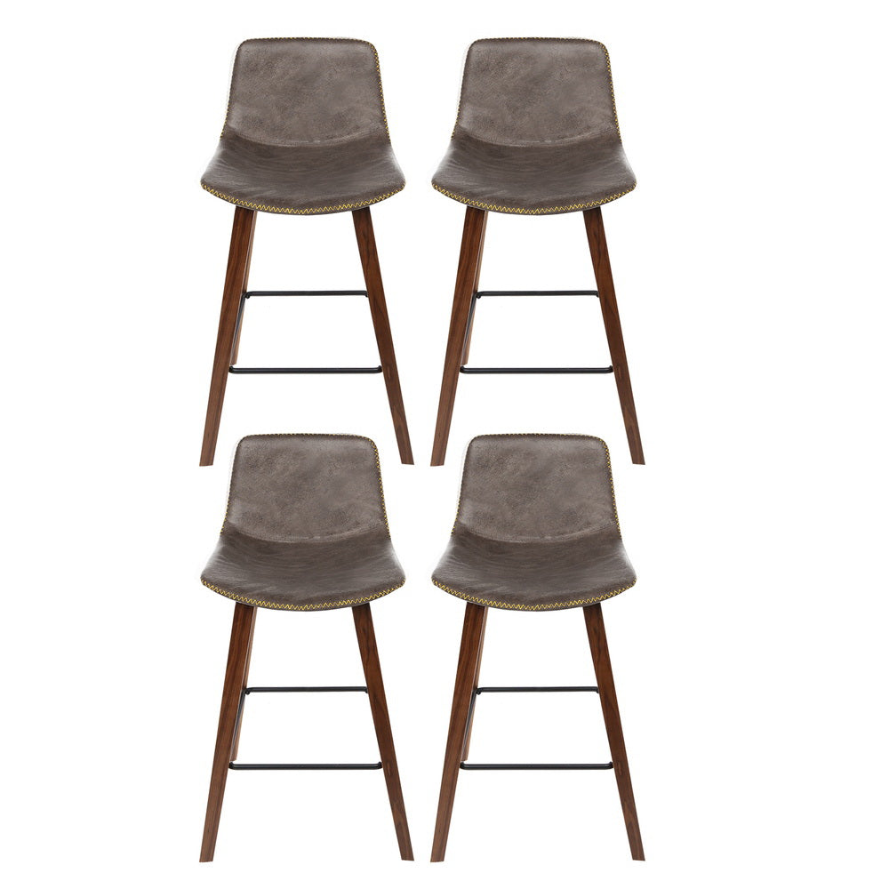 Artiss 4x Bar Stools Vintage Leather Wooden - VogueDecor.au