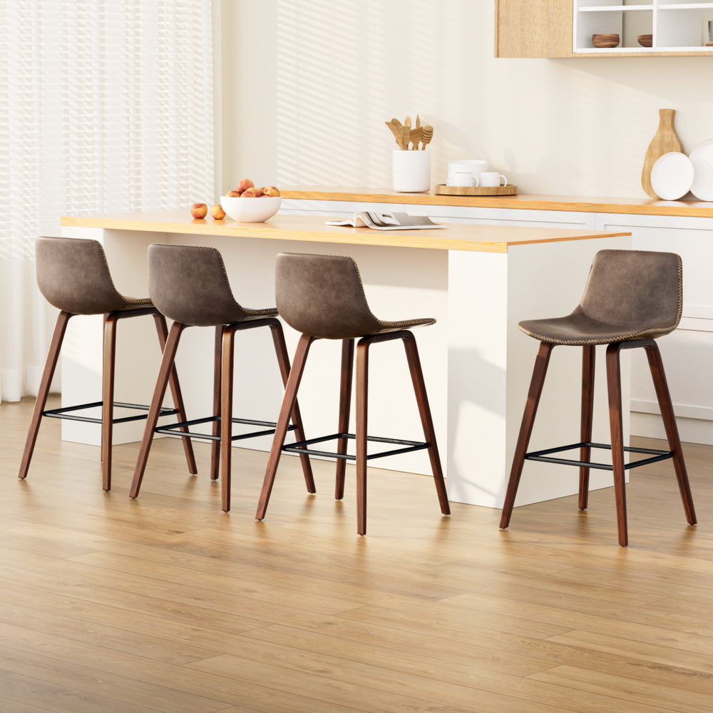Artiss 4x Bar Stools Vintage Leather Wooden - VogueDecor.au