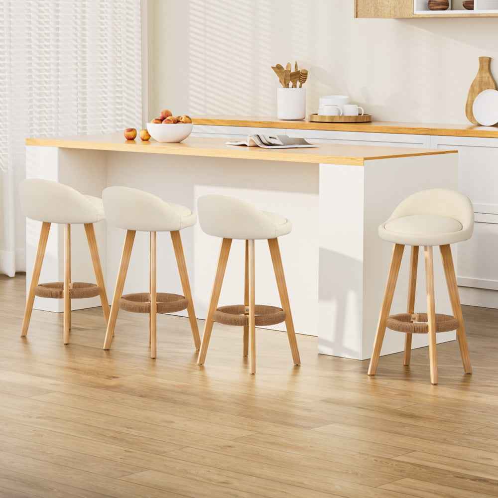 Artiss 4x Bar Stools Padded Leather Wooden Beige