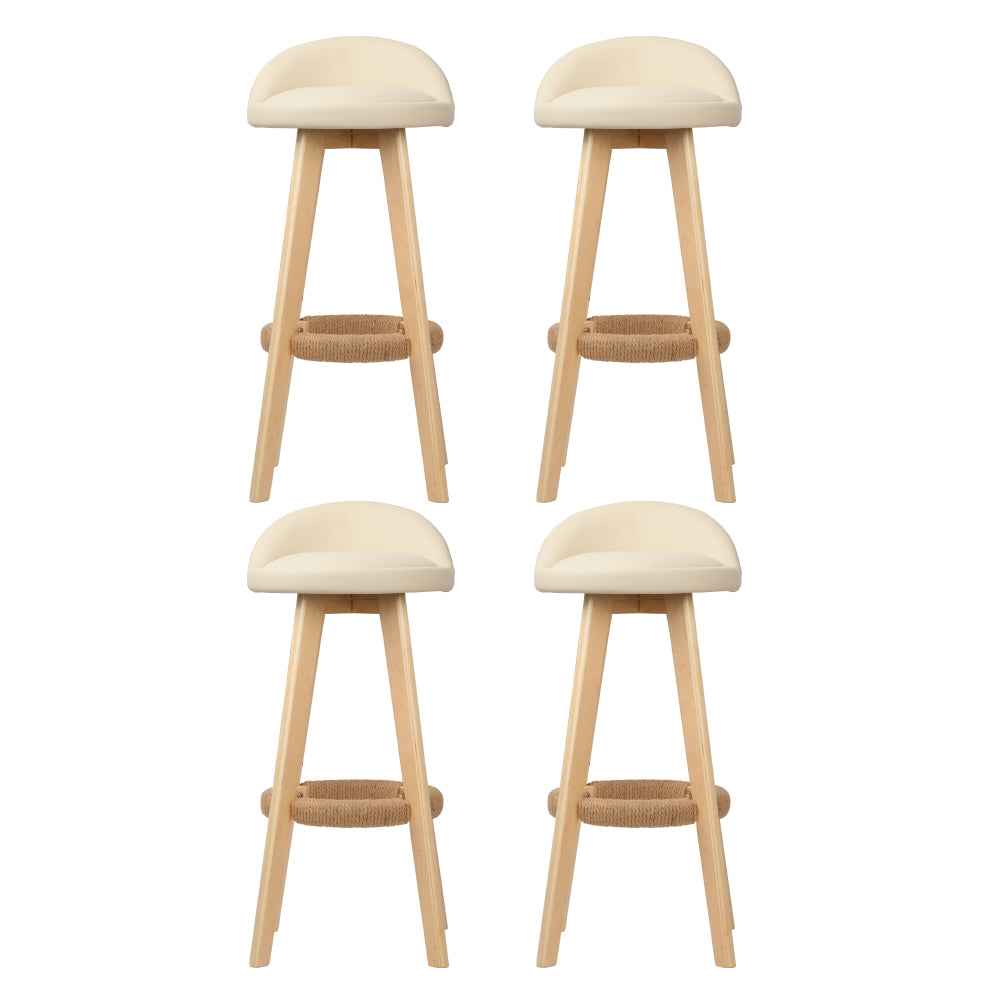 Artiss 4x Bar Stools Padded Leather Wooden Beige