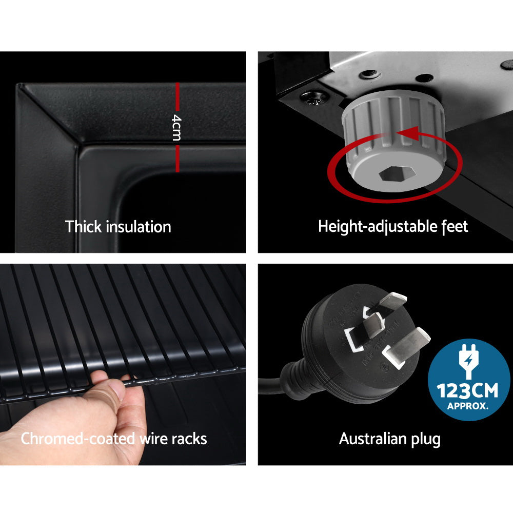 Devanti 115L Bar Fridge Glass Door w/Light Black - VogueDecor.au