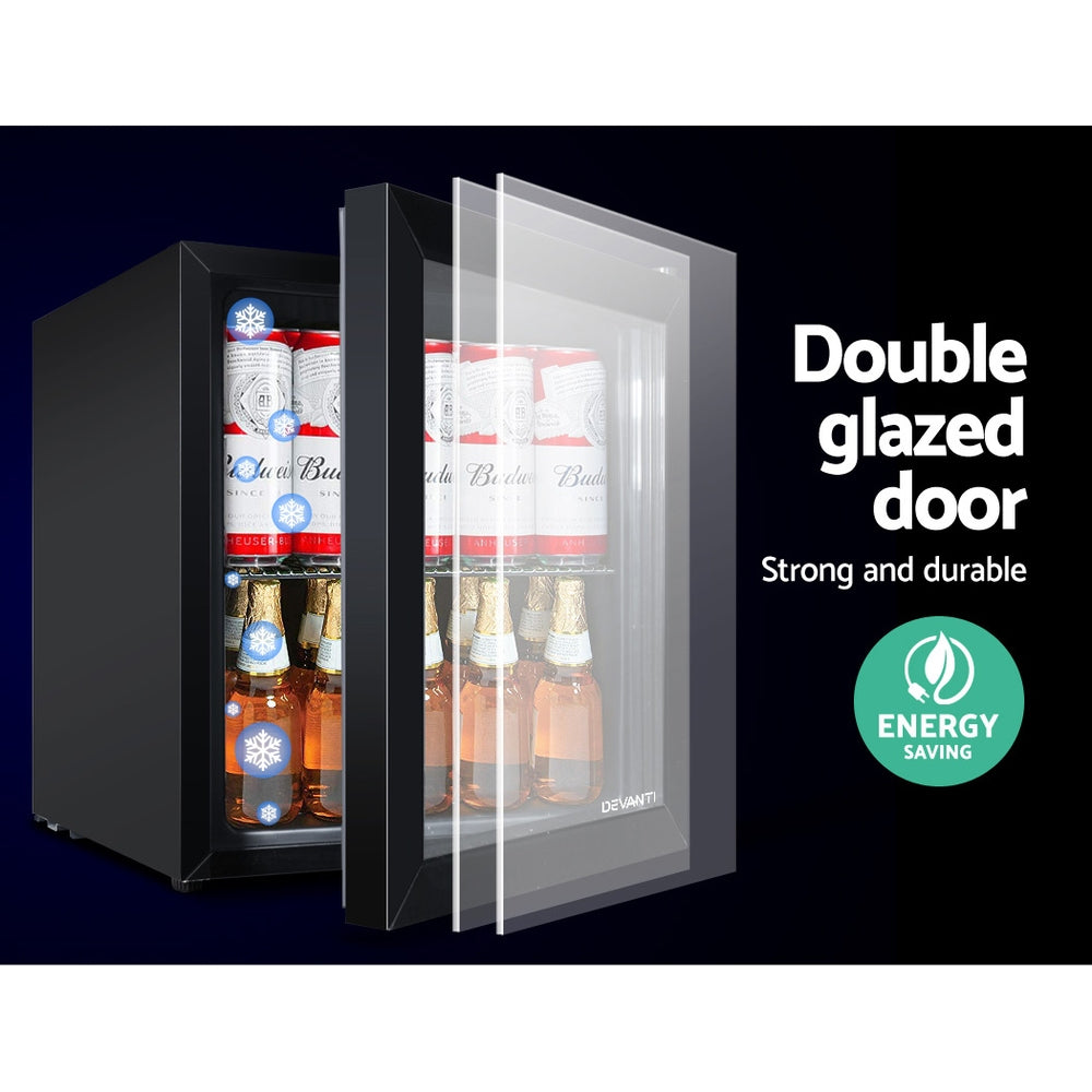 Devanti 46L Bar Fridge Glass Door Black - VogueDecor.au
