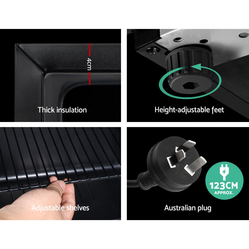 Devanti 70L Bar Fridge Glass Door w/Light Black - VogueDecor.au