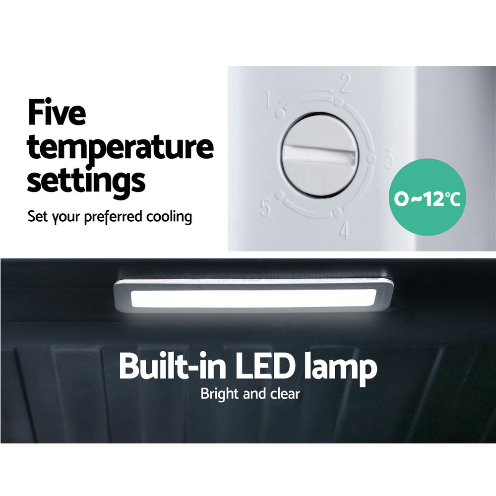 Devanti 70L Bar Fridge Glass Door w/Light Black - VogueDecor.au