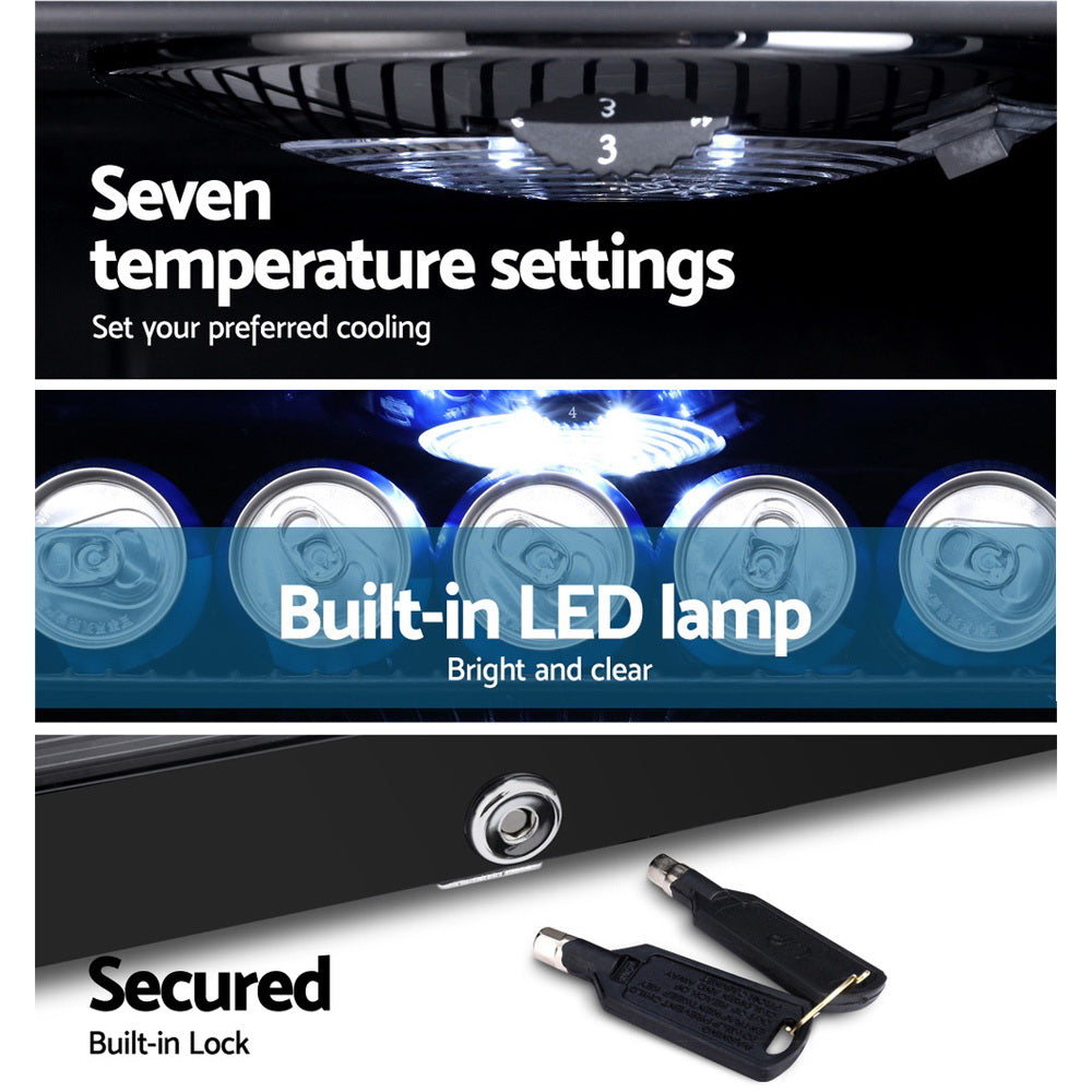 Devanti 98L Bar Fridge Glass Door Mini Fridges Freezer Black - VogueDecor.au