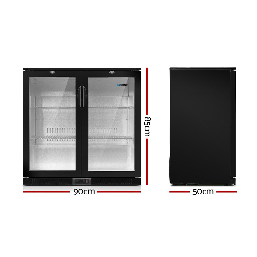 Devanti 198L Bar Fridge Dual Glass Door w/Light Black - VogueDecor.au