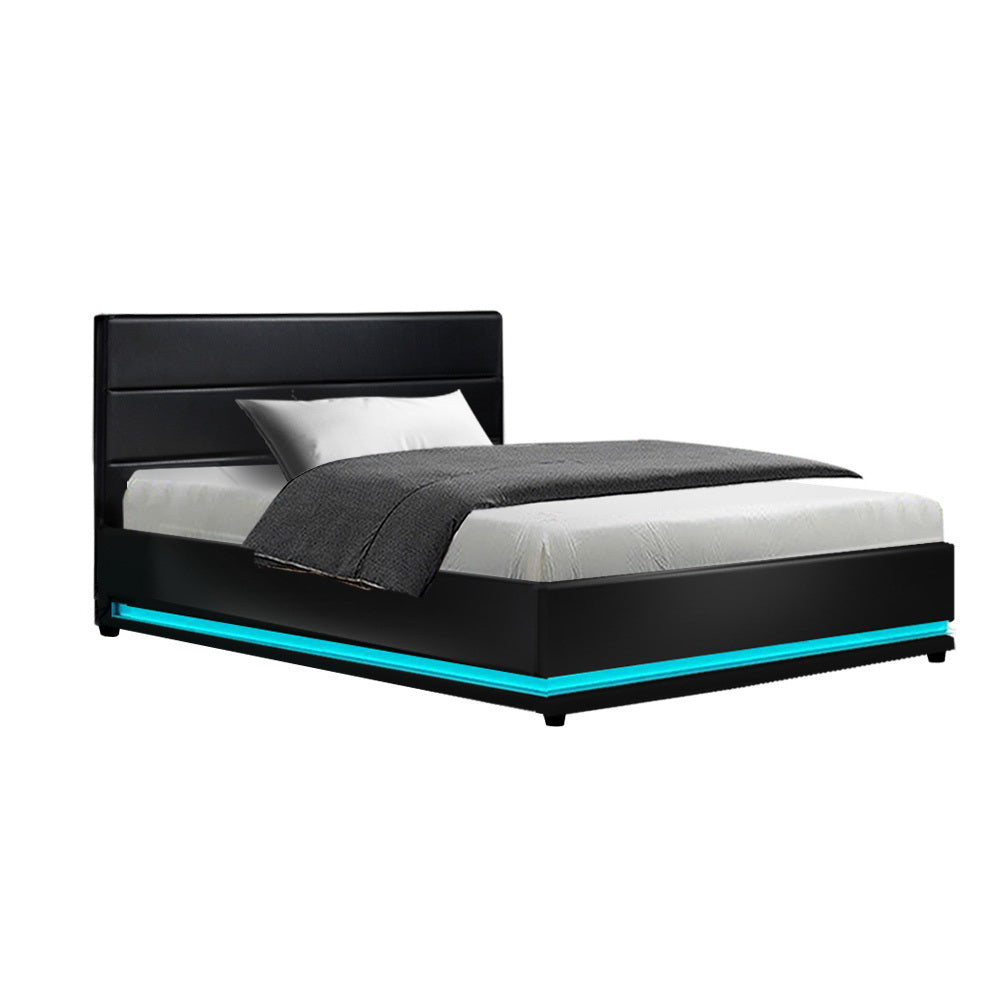 Artiss Bed Frame King Single Size LED Gas Lift Black LUMI - VogueDecor.au