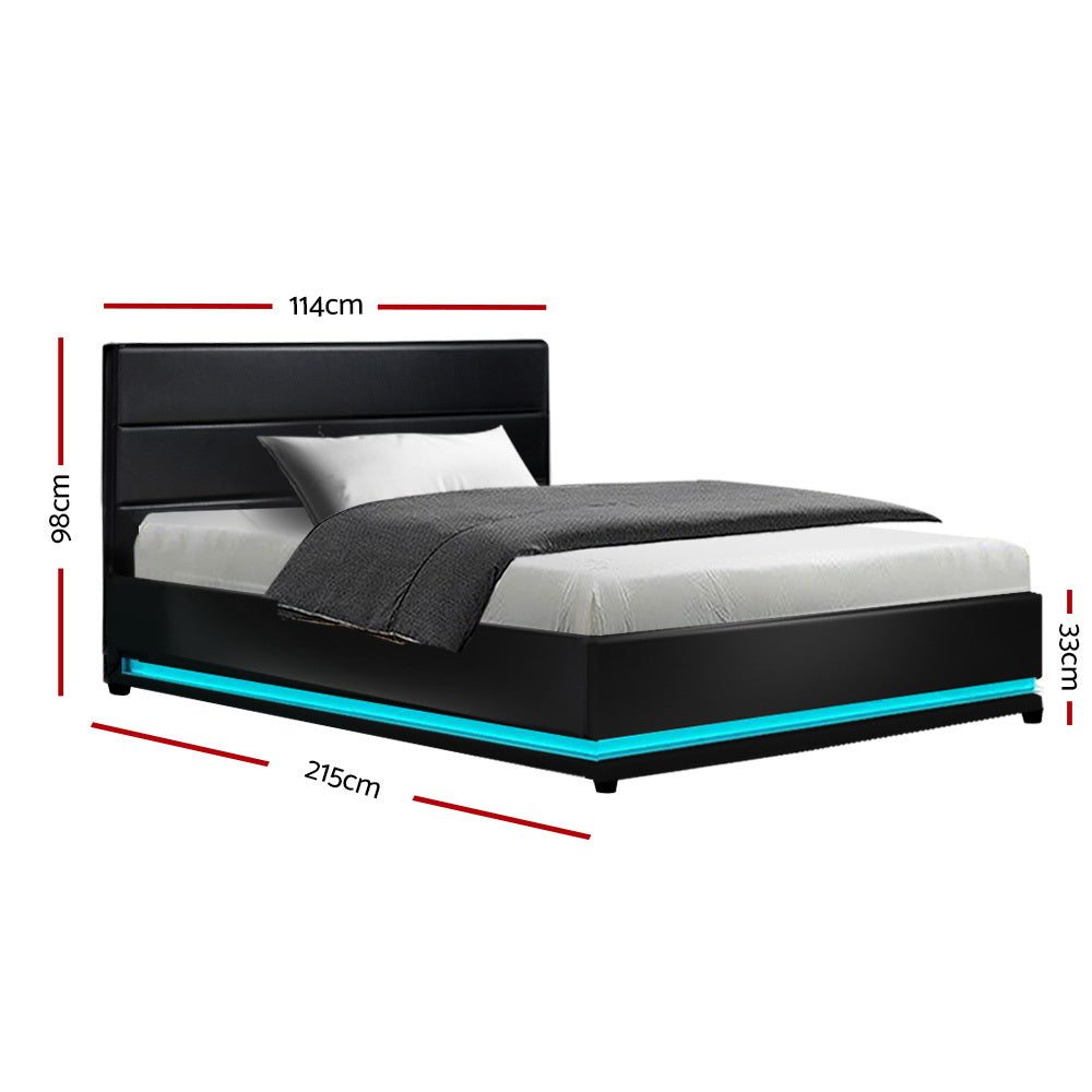Artiss Bed Frame King Single Size LED Gas Lift Black LUMI - VogueDecor.au