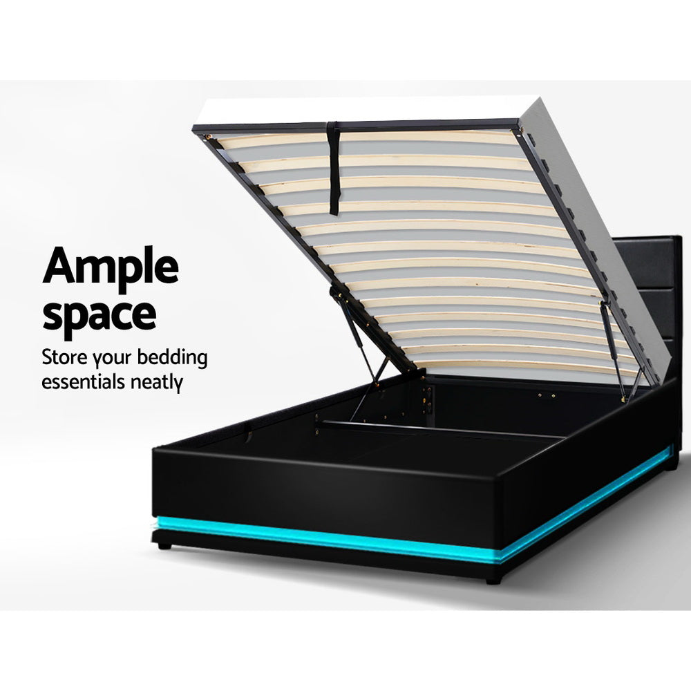 Artiss Bed Frame King Single Size LED Gas Lift Black LUMI - VogueDecor.au