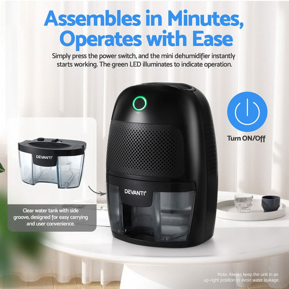 Devanti Dehumidifier 600ML Air Purifier Black - VogueDecor.au