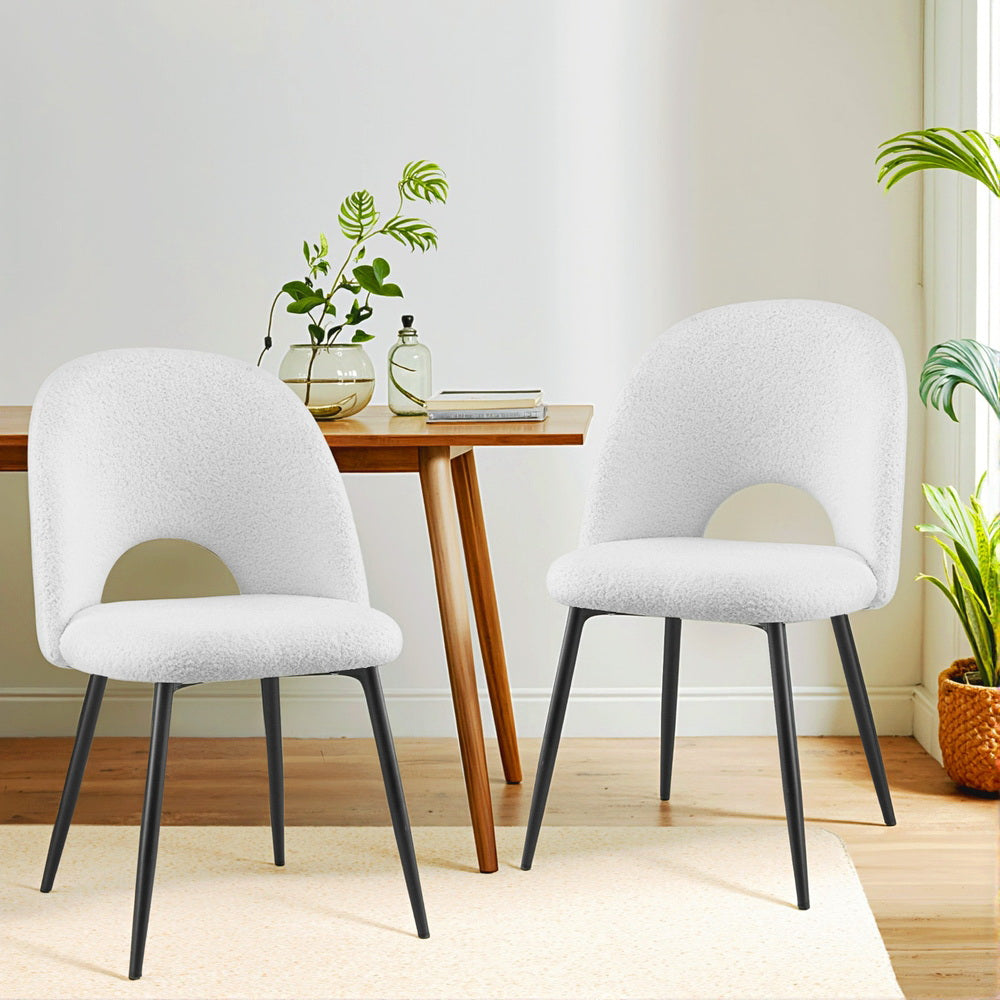 1 Set of 2 Artiss Dining Chair Boucle Sherpa - VogueDecor.au