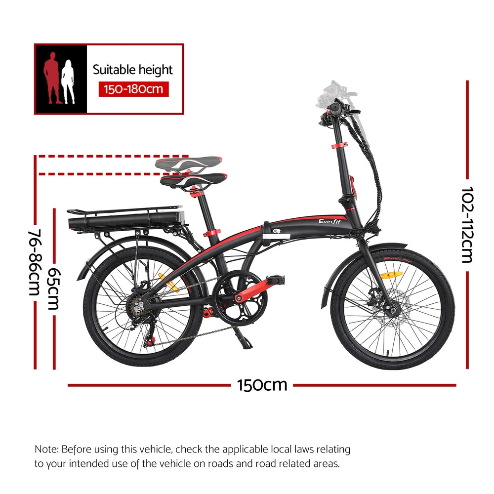 Everfit Folding Electric Bike Urban City Bicycle eBike Rechargeable Battery 250W